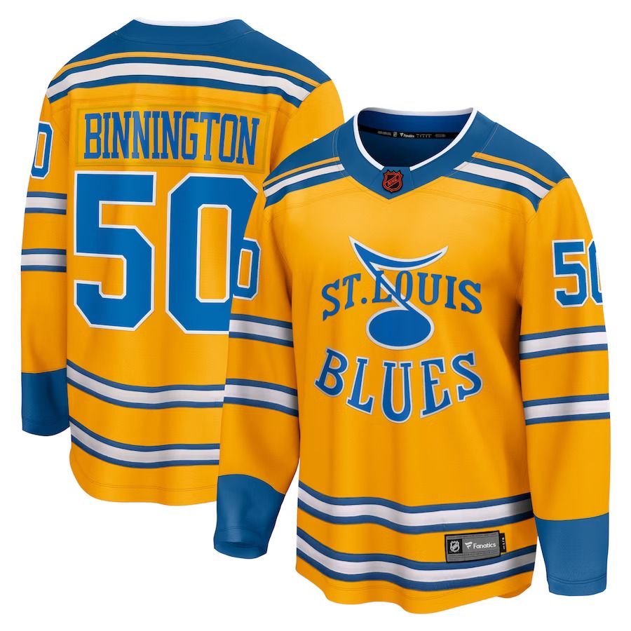Men St. Louis Blues 50 Jordan Binnington Fanatics Branded Yellow Special Edition Breakaway Player NHL Jersey